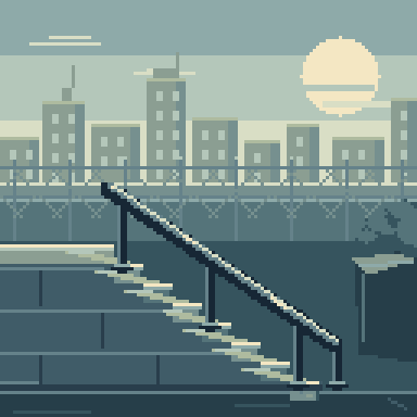 Actual Pixel animation: a skateboarder grinding down a handrail.